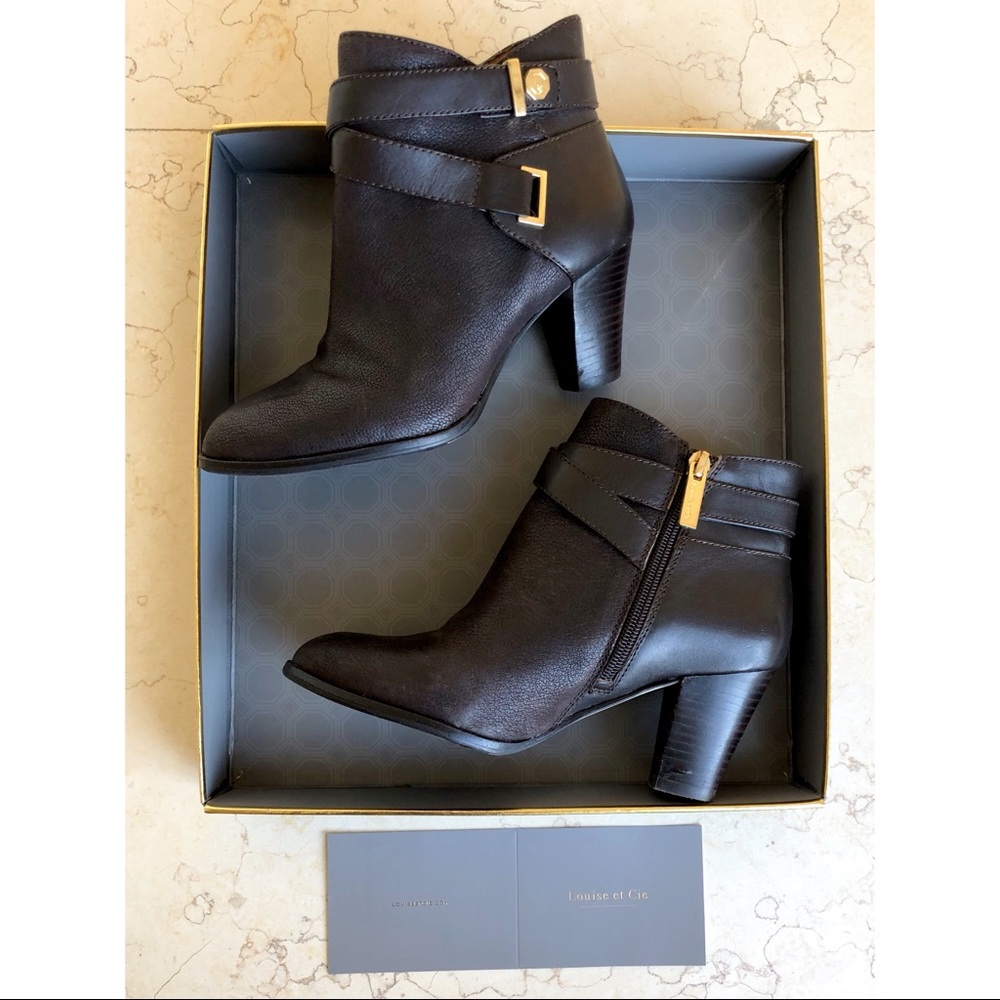 Louise et Cie Lo Ranier Brown Truffle Leather Heeled Booties/ Ankle Boots